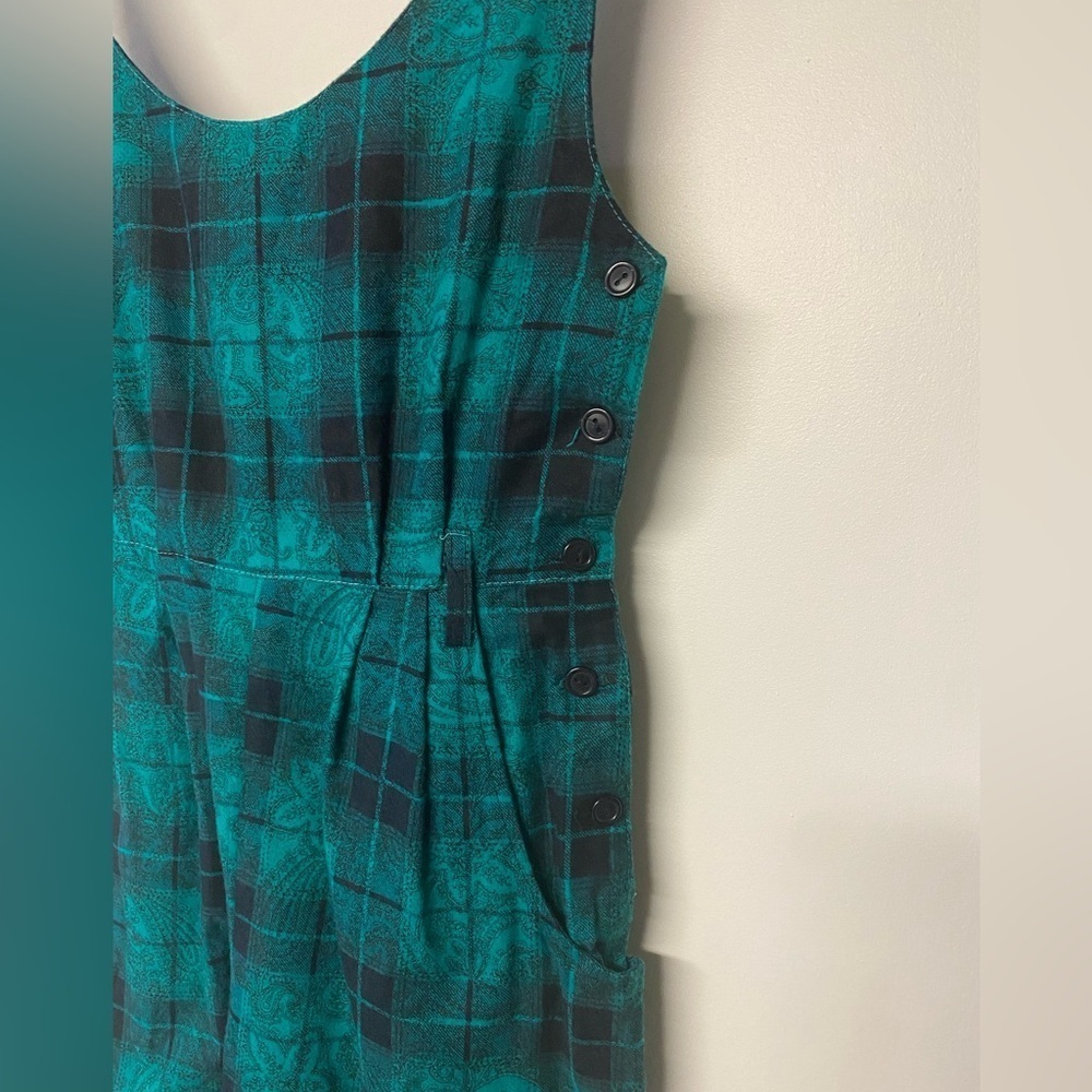 JONI BLAIR Vintage plaid romper black/teal size 7 Button side made in California - Picture 7 of 10